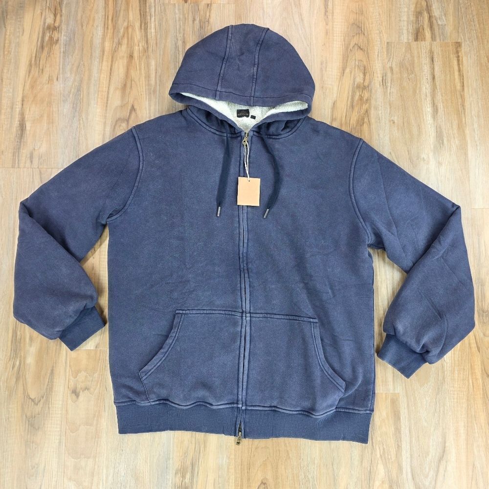 ☔️🩵⏭️NWT Blue Acid Wash Fleece Lined Heavyweight Hoodie Jacket Men's Large